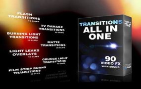 视频素材-90个带音效过渡转场叠加素材 干扰光效灼烧划痕等 Transitions